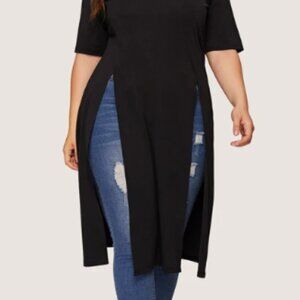 Black Split Longline Tee 4X
